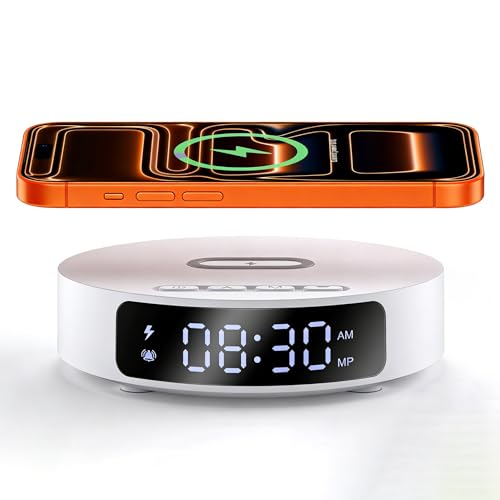 25W Max Fast Wireless Charger with Alarm Clock,Wireless Charging Pad - color: White pad