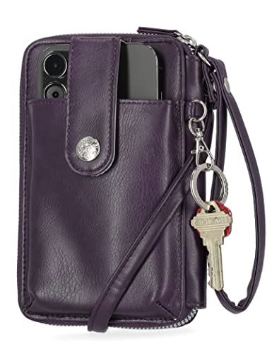 Mundi Jacqui RFID Crossbody Wallet for Women, Vegan Leather Small Travel Handbag with Phone Holder, Compact Organizer with Card Slots and Removable Strap, Vacation Purse in (Purple) - color: (Purple)