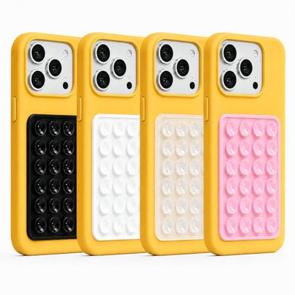 4Pcs Silicone Phone Sticky Grip, Suction Phone Case Mount for iPhone and Android, Hands-Free Sticky Cell Phone Grip, Mobile Fidget Mirror Holder for Selfies and Videos - color: Black, White, Translucent, Light Pink