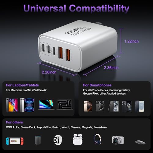 USB C Super Fast Charger Block, 100W USBC Charging Block Wall Plug Adapter - color: White