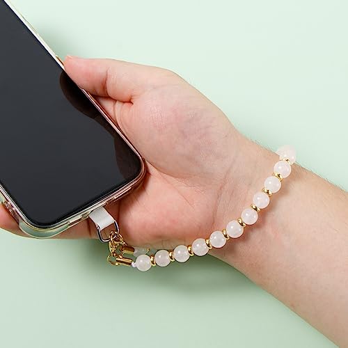 Phone Charm with Beaded Marble, Cell Phone Lanyard, Phone Chain Strap, Wrist Strap for Women for iPhone 14/13(Pink&White) - color: Pink&white