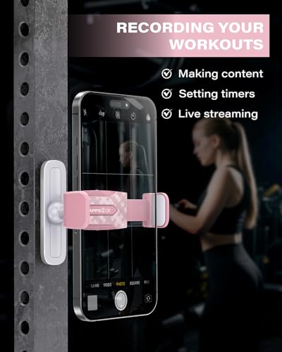 APPS2Car Gym Magnetic Phone Holder, 360 Adjustable, Compatible with 4.7-6.5" Smartphones, Alloy Base and Joint, Gym Accessories for Women, Pink - size: Pink - 1 Pack