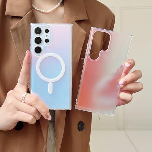 ANNGELAS for Samsung Galaxy S23 Ultra Mag Safe Case,Slim Shockproof Protective Cover with Magnetic,Frosted Hard Back Soft Silicone TPU Bumper Phone Case Compatible Galaxy S23 Ultra 6.8inch,Iridescent - color: Iridescent