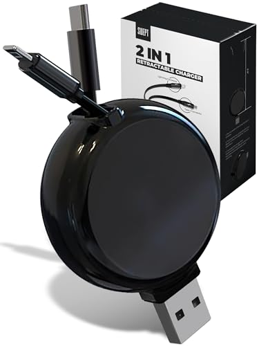 2-in-1 Retractable Charger for Car iPhone and Android, Wall Outlet or PC | Modern Car Charger Retractable Cord | 15W Fast Charging | Does not Work with CarPlay