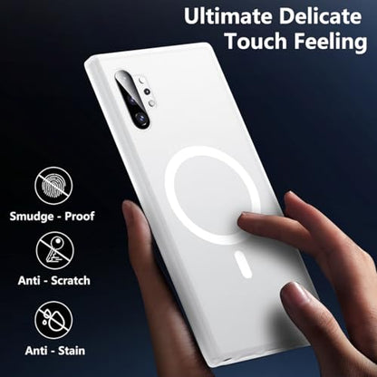 TIANNIUKE Magnetic Case for Samsung Galaxy Note 10 Plus, Translucent Matte Anti-Fingerprint,Compatible with MagSafe,Slim Fit Shockproof Protective Phone Case (Transparent White) - color: White, size: Galaxy Note 10 Plus