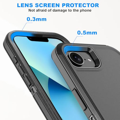 for iPhone 16e &iPhone 17e Case Dropproof DustProof Strong Durable Heavy Duty Full Body Rugged 3-Layer Military Protective for iPhone 16e &iPhone 17e case 6.1 inch (Black+Belt) | Dropproof