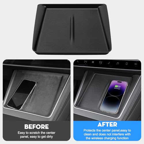 Center Console Wireless Charging Protector for Tesla Model Y Juniper - color: Cool Black (for 2026 Model Y &Model 3 2024-2026)