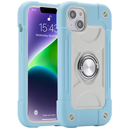 MARKILL Compatible with iPhone 14 Plus Case 6.7 Inch with 360 Degree Rotate Ring Stand, Military Grade Drop Protection Full Body Rugged Heavy Duty Protective Cover for iPhone 14 Plus - color: Ice Blue, size: iPhone 14 Plus 6.7"