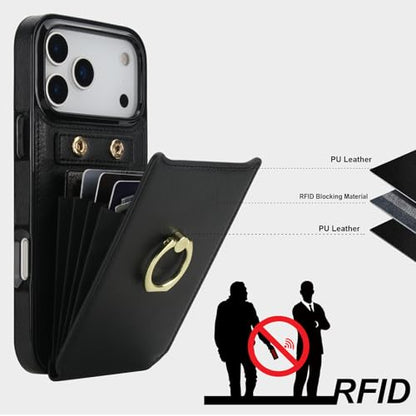 Folosu for iPhone 17 Pro Max Case Wallet,Finger Ring Holder Cover Black - color: Black