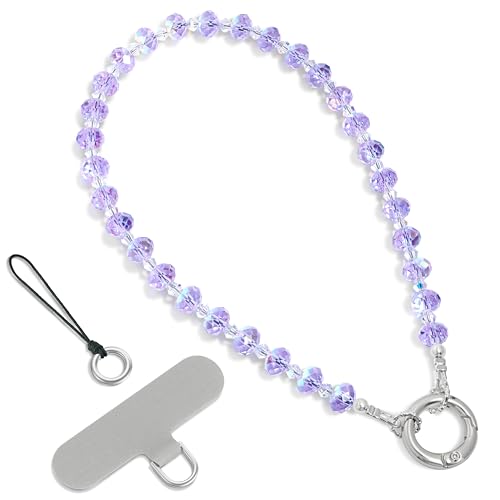 SURPHY Phone Charm, Handmade Beaded Phone Wrist Strap with Tether Tab - color: C- Crystals Purple