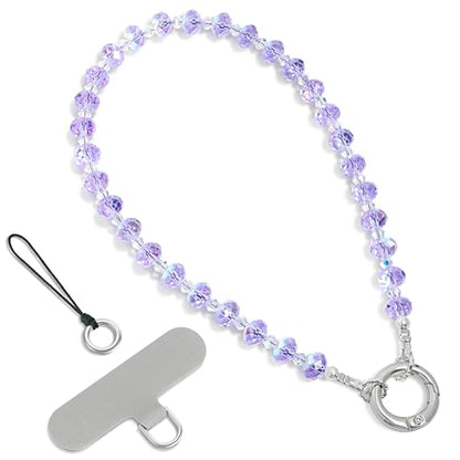SURPHY Phone Charm, Handmade Beaded Phone Wrist Strap with Tether Tab - color: C- Crystals Purple