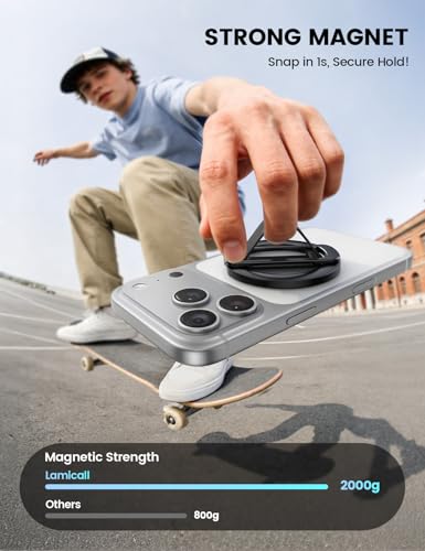 Lamicall Magnetic Phone Grip for MagSafe - Ultra Soft Finger Silicone Loop - color: Black - Zinc Alloy - Silicone Grip