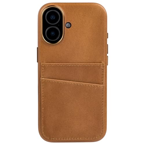 Dockem Genuine Leather Card Case for iPhone 17 with Camera Control Button and Stitched-on Wallet with 2 Holder Slots (Light Brown, M2GL) - color: Light Brown, size: 17