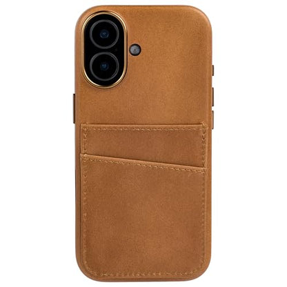 Dockem Genuine Leather Card Case for iPhone 17 with Camera Control Button and Stitched-on Wallet with 2 Holder Slots (Light Brown, M2GL) - color: Light Brown, size: 17
