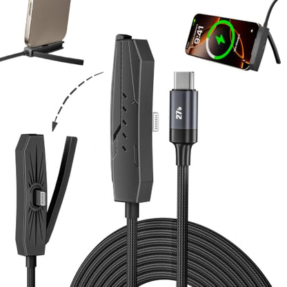 USB C to Lightning Charging Cable with Stand - 90 Degree 2 in 1 Invisible Holder Charger Cable for iPhone 14/13/12/11 Pro Max XS XR iPad, 27W PD Fast Charging Sideways Flat iPhone Cord Cable 6FT