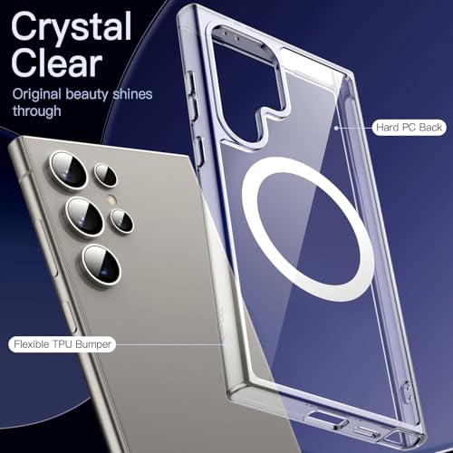 JETech Magnetic Case for Galaxy S24 Ultra, Compatible with MagSafe, Clear | Shockproof Protective Phone Cover, Scratch Resistant Clear Back - color: Clear, size: Galaxy S24 Ultra