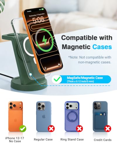 25W MagSafe Charging Station, 3-in-1 Magnetic Wireless Charger for Apple - color: Forest Green