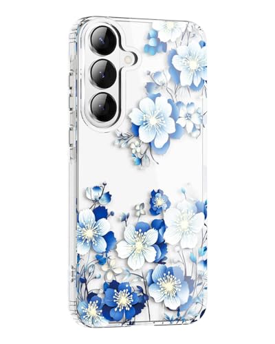 S26 Case Flower Clear,Stylish & Durability Floral Pattern Cover,TPU Bumper Shockproof+PC Back Protective,Cute,Slim & Lightweight for Samsung Galaxy S26 Case (Blue) - color: Blue, size: for Galaxy S26 6.3 Inch