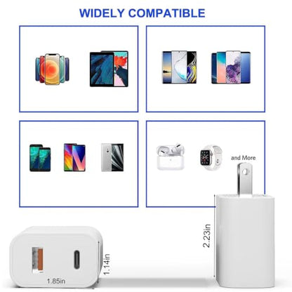3 Pack USB C Charger Block,20W USB-C & USB-A Port Charger，for i Phone 17/16/15/14/13/12/11/X/8, i Pad and More - color: 3p white