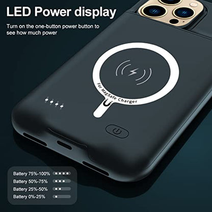 Battery Case for iPhone 13 Pro Max, 12000mAh High-Capacity Protective Rechargeable Extended Charger Cover Compatible with iPhone 13 Pro Max (6.7 inch) Wireless Charging Case Support Carplay - Black - size: iPhone 13 Pro Max