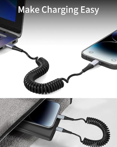 Coiled Lightning Cable for Car, 2 Pack 3FT Retractable iPhone Charger Cord - style: USB-A to Lightning