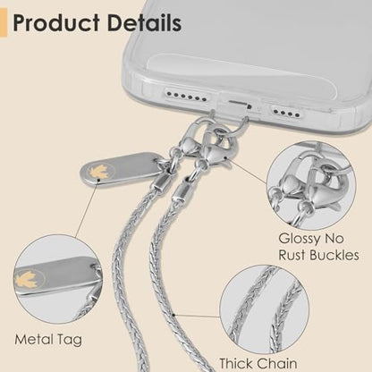 Metal Phone Lanyard Crossbody,Anti-Theft Phone Strap For Women - color: Silver, size: Long