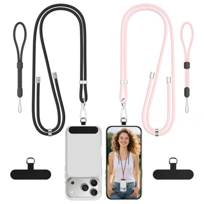 SHANSHUI Phone Lanyard Crossbody, Long & Wrist Nylon Cell Phone Lanyard Tether Pads for All Mobile Phones Black Pink - color: Black Light-pink