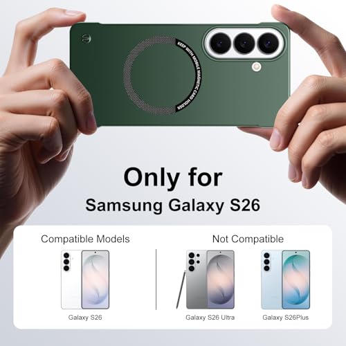 Frameless Slim Case for Samsung Galaxy S26, Silky Touch, Hard PC Matte Back, Exposed Sides Compatible with Mag-Safe, Anti-Scratch Shockproof Protective Cover for Samsung S26 5G (Green) - color: Green