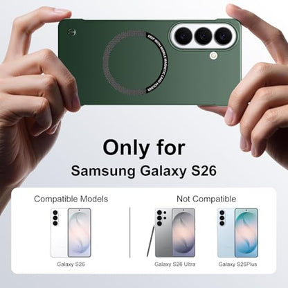 Frameless Slim Case for Samsung Galaxy S26, Silky Touch, Hard PC Matte Back, Exposed Sides Compatible with Mag-Safe, Anti-Scratch Shockproof Protective Cover for Samsung S26 5G (Green) - color: Green