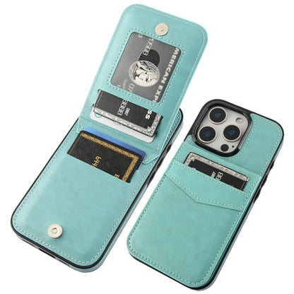 KIHUWEY for iPhone 16 Pro Wallet Case Card Holder Kickstand, Mint Green | Credit Card Slots, PU Leather, Magnetic Clasp, Flip Heavy Duty Protection Cover for Men and Women - color: Mint Green