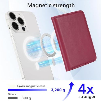 Lipvina For iPhone MagSafe Wallet with Kickstand - Magnetic Card Holder RFID Blocking Compatible with iPhone 17/16/15/14/13/12 Series Pro/Max/Plus (Red) - color: Red