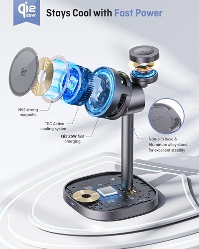 25W Qi2.2-Certified Wireless Charging Stand TEC Cooling High-Grade Alloy
