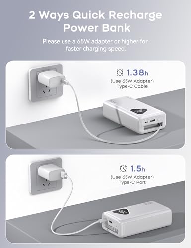 RORRY Laptop Power Bank, 25000mAh 65W Portable Charger Retractable Cables - color: White