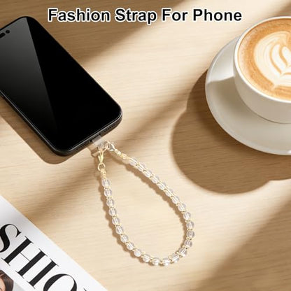 TEAMOLA Natural Stone Phone Charm - Crystal Phone Beaded Wrist Strap - color: Clear