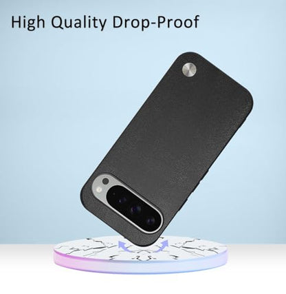 Case for Google Pixel 9 / Google Pixel 9 Pro, Anti-Fingerprint Faux Leather Back + Soft TPU Shockproof Durable Edges, Anti-Scratch Slim Fit Camera Protective Cover Phone Case (Black) - color: Black, size: Google Pixel 9/9 Pro