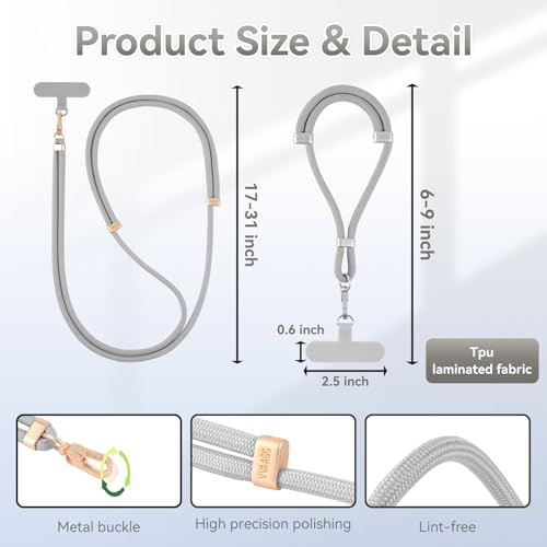 VVAAGG Cell Phone Lanyard for iPhone Crossbody Phone Strap - color: Grey