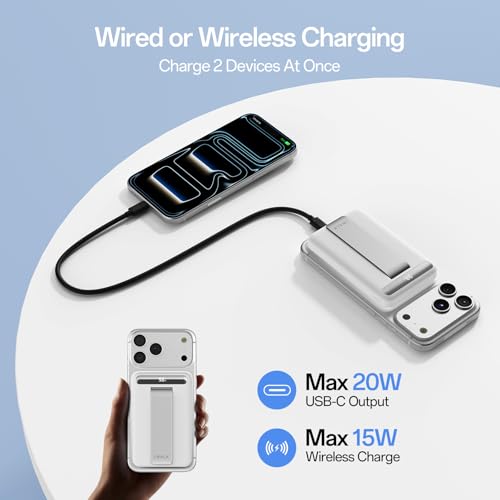iWALK Qi2 Certified 15W Magnetic Wireless Power Bank, 10000mAh Fast Charging Portable Charger with Adjustable Stand and LED Display, Compatible with iPhone 18/17/16/15/14/13/12 - color: white