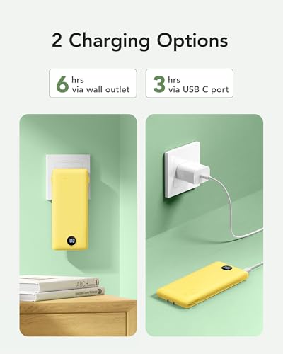 VRURC 10000mAh Power Bank, 22.5W USB C Portable Charger, Yellow - color: Yellow