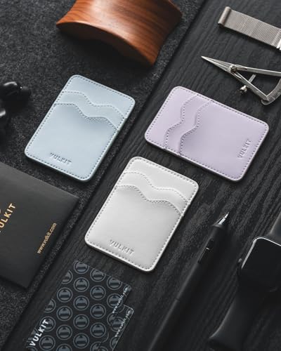 VULKIT Stick on Card Holder Compatible for iphone Leather Cell Phone Wallet Credit Card Case Strong Sticker for Women - color: New White