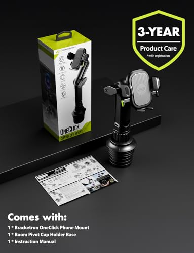 Bracketron OneClick Cup Phone Holder for Car, 360° Rotation Expandable Base