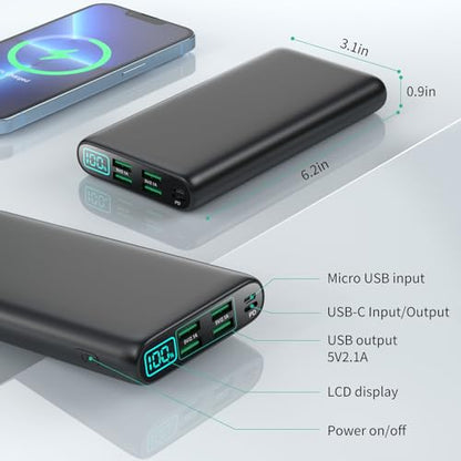 Portable Charger 38800mAh Power Bank with 5 Outputs & 2 Inputs,PD USB C In&Out Fast Phone Charging External Battery Pack Backup,Travel Essential Outdoor for iPhone 18/17/16,Android Samsung Galaxy etc - color: Black
