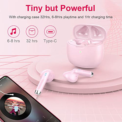 Wireless Earbuds, Bluetooth 5.4 Headphones in Ear with Noise Cancelling Mic - color: Pink
