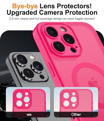 Magnetic Case for iPhone 16 Pro Case with Screen Protector+Wrist Strap | Compatible with MagSafe,Full Camera Protection,Slim Translucent Matte Phone Cover,Hot Pink - color: Hot Pink
