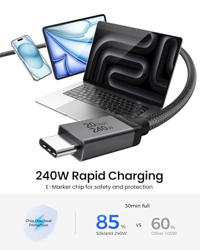Silkland USB 4 Cable Long, 20Gbps Data Transfer, 5K/4K@60Hz, 240W, 16.5FT/5M - size: 16.5ft