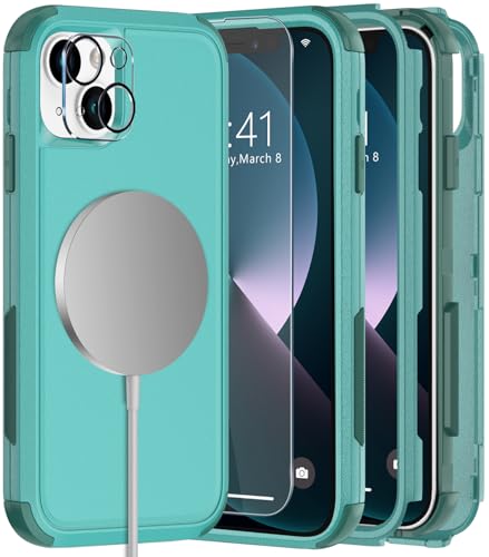 Diverbox for iPhone 13 Phone Case,iPhone 13 Magnetic Case [with Screen Protector & Camera Lens Protector ] Heavy Duty Phone Case for iPhone 13 (Magnetic Teal) - color: Magnetic Teal