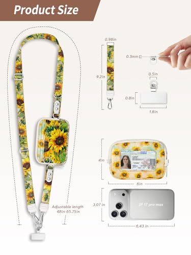 Clip and Go Strap for Phone with Wallet Crossbody Lanyard Flowers - color: Flowers Golden