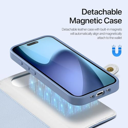 for iPhone Air Wallet Case, Detachable iPhone 17 Air Case Wallet | Compatible with Magsafe, RFID Blocking, Zipper Card Holder, PU Leather Flip Folio Case, Strap Wallet Case - color: Blue, size: iPhone 17 Air