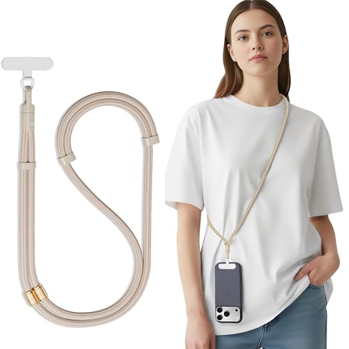 SURDOCA 3-In-1 Phone Lanyard for Crossbody, Neck & Wrist, Adjustable Anti Theft Phone Strap with Tether Tab & Loop Strap - Universal for Most Smartphones, Camera, Key - Travel Essentials - color: Beige