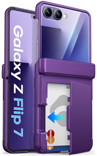 ASAFCASE for Samsung Galaxy Z Flip 7 Case Wallet with Card Holder, Purple | Outer Screen Protector, Hinge Protection, Heavy Duty, Shockproof Rugged Phone Protective Cover Case for Galaxy Z Flip 7 - color: Dark Purple, size: Galaxy Z Flip 7
