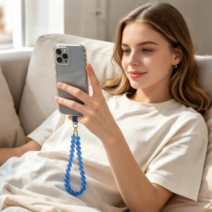 Agate Beaded Phone Wrist Strap for Women Men Stone Beads Charm Handmade Cellphone Chain Lanyard with Tether Tab - color: Blue-1, size: 8mm Beads